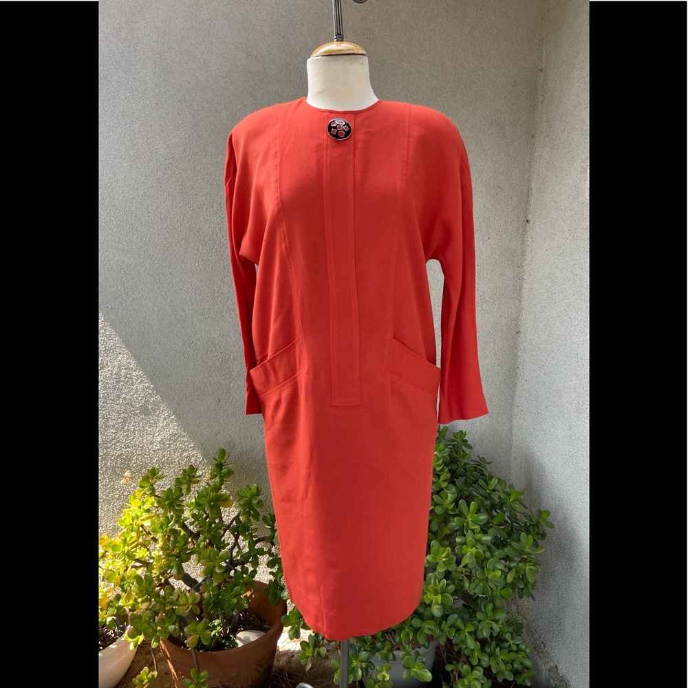 Vtg 80s burnt orange dress sz 4 small big shoulder